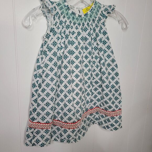 Roller Rabbit Girls Dress Size 4 White Green Embroidered Ruffle Summer - Picture 2 of 10